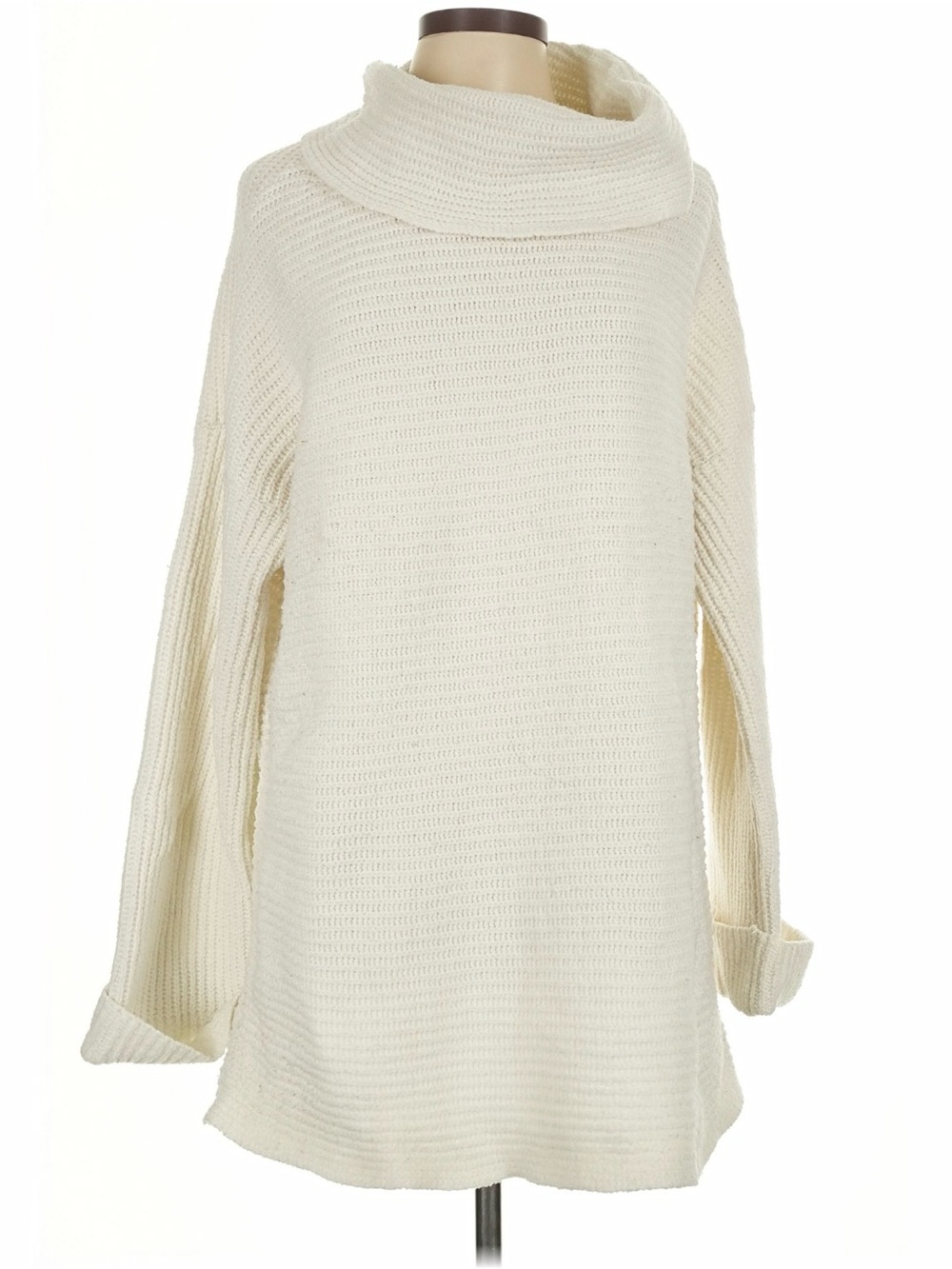 Anthropologie Pilcro Oversized Cowl Neck Tunic Sweater Cream Knit L